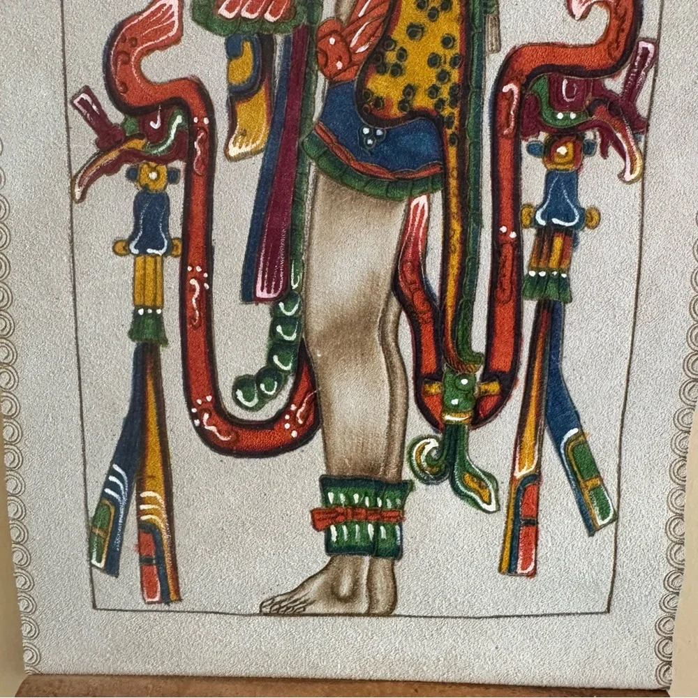 MAYAN Pyrography Colorful Leather Art 12.5” x 6.25 “ El Fumador”